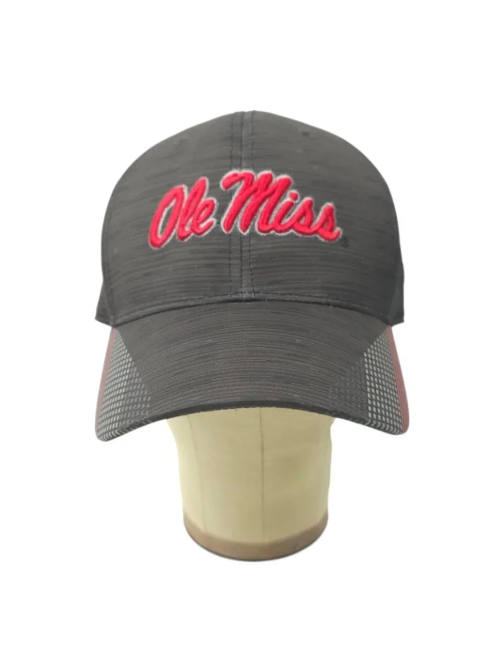 Ole Miss Rebels NCAA Hat Cap One Fit Stretch Fit Charcoal Grey Red Embroidered